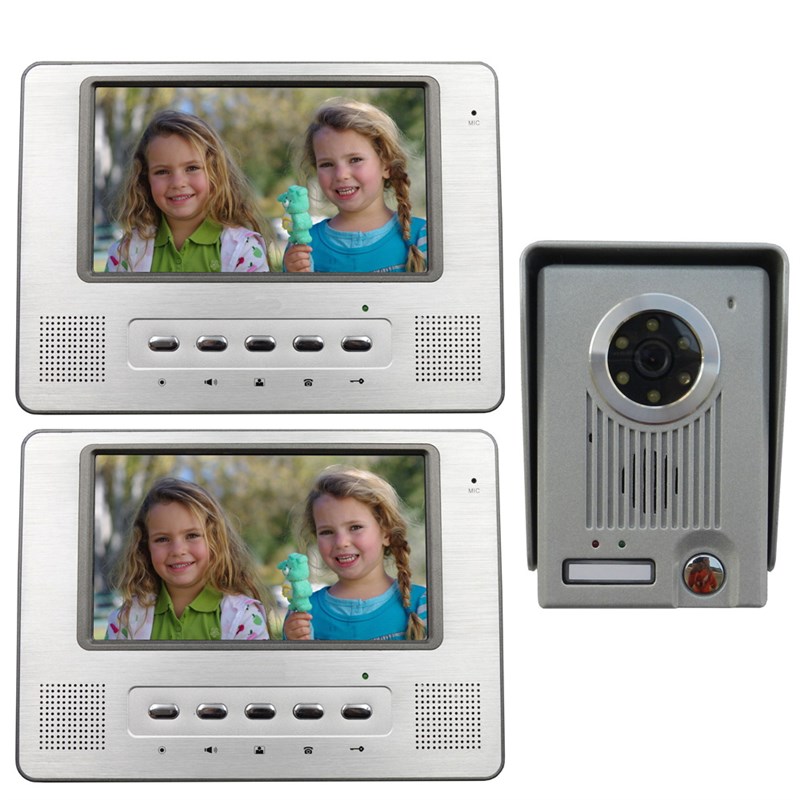 彩色一拖二可视门铃  7寸彩色可视对讲门铃 内置电源708C2+06C