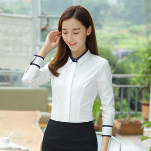 新款 2020春装 白色气质女装 秋季 职业衬衫 酒店前台ol衬衣正装 女长袖