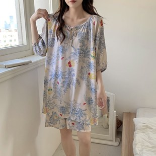 睡衣女款2024新款夏高个子女生夏季睡衣棉绸上衣加长版超薄套装