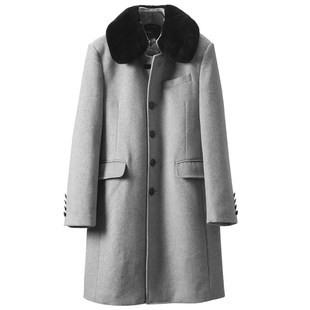 2024秋冬新款男士羊毛呢大衣商务修身毛领外套高级感加厚呢子风衣