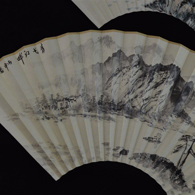 9寸9.寸折扇适用手绘扇面国画山水苏工超薄扇面反面空白代题字