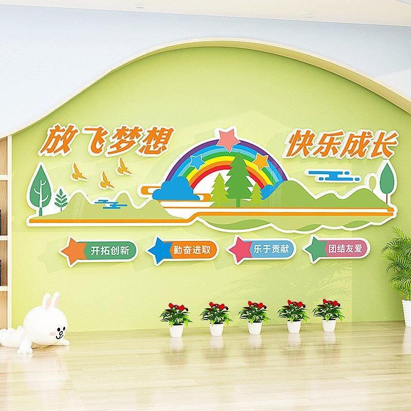 管班幼儿园环创题装饰培训构前台背景墙布置标语墙纸