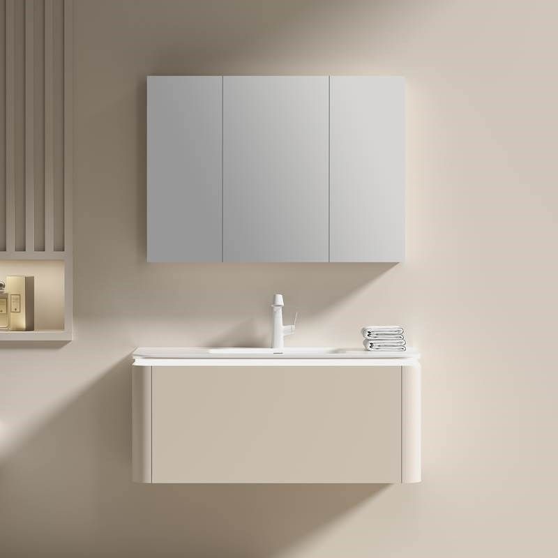 奶油浴室柜实木一体面盆镜洗漱台洗手盆耐脏易洗,家装主材,浴室柜组合,淘宝优惠券,粉丝福利购,淘宝优惠卷