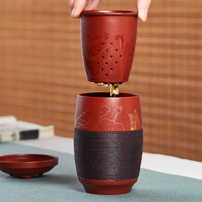 宜兴原矿紫砂杯茶杯家用功夫茶杯带盖带过滤手工办公室泡茶杯单杯