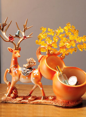 创意鹿摆件新中式家居装饰品 客厅桌面福鹿摆件工艺品 麋鹿收纳款