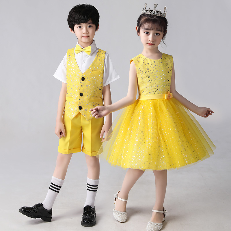 六一儿童合唱演出服舞蹈服亮片女童蓬蓬裙表演服男童主持人礼服夏