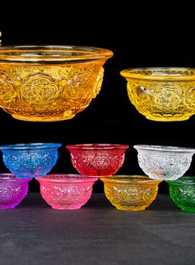 桌面供碗琉璃供水杯供杯八吉祥七彩水晶圣水杯七色七供八供水碗