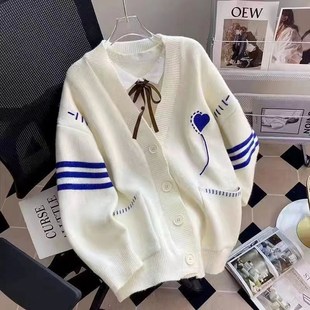 女大童毛衣开衫外套初中生学院风宽松秋冬装女孩甜美可爱针织上衣