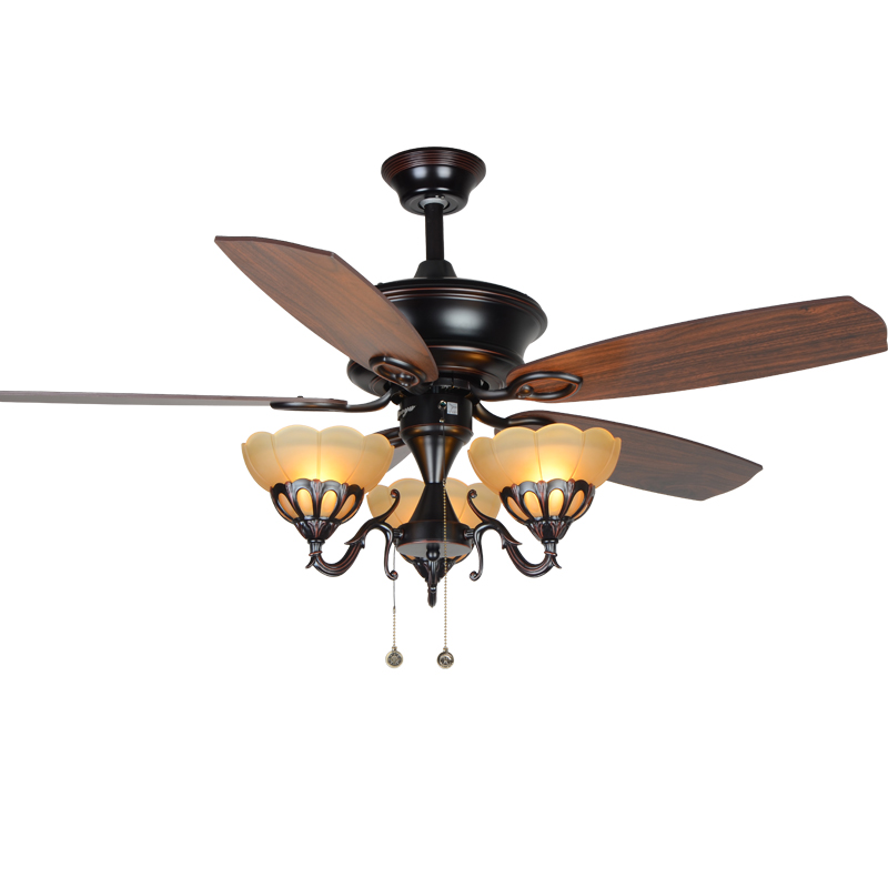 复古装饰吊扇灯欧式仿古木叶电扇灯客厅餐厅风扇灯美式乡村吊灯