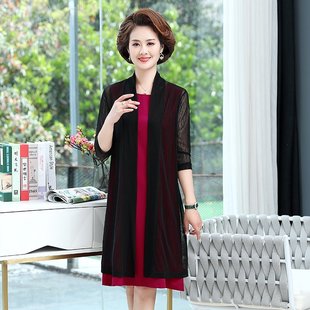 中老年女装 妈妈两件套连衣裙中年女夏装 春装 2020新款 洋气裙子 套装