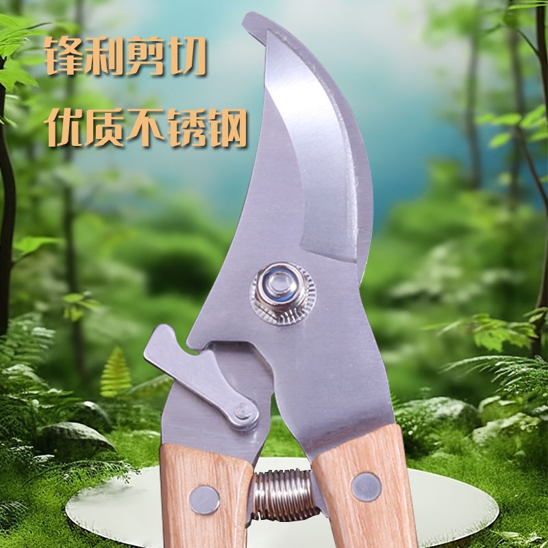 木柄不锈钢果树修枝剪园艺剪自动回弹花枝花艺刀强力摘果嫁接修枝