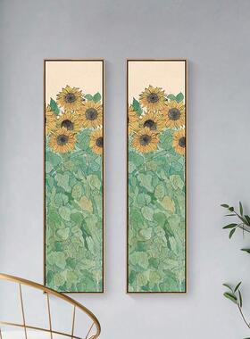 网日红长条新中式向馨餐厅玄关温装饰卉画植物花户葵饭厅挂画入两