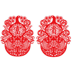 葫芦福字剪纸窗花植绒布绒面镂空新年贴纸画门贴富贵葫芦春节过年