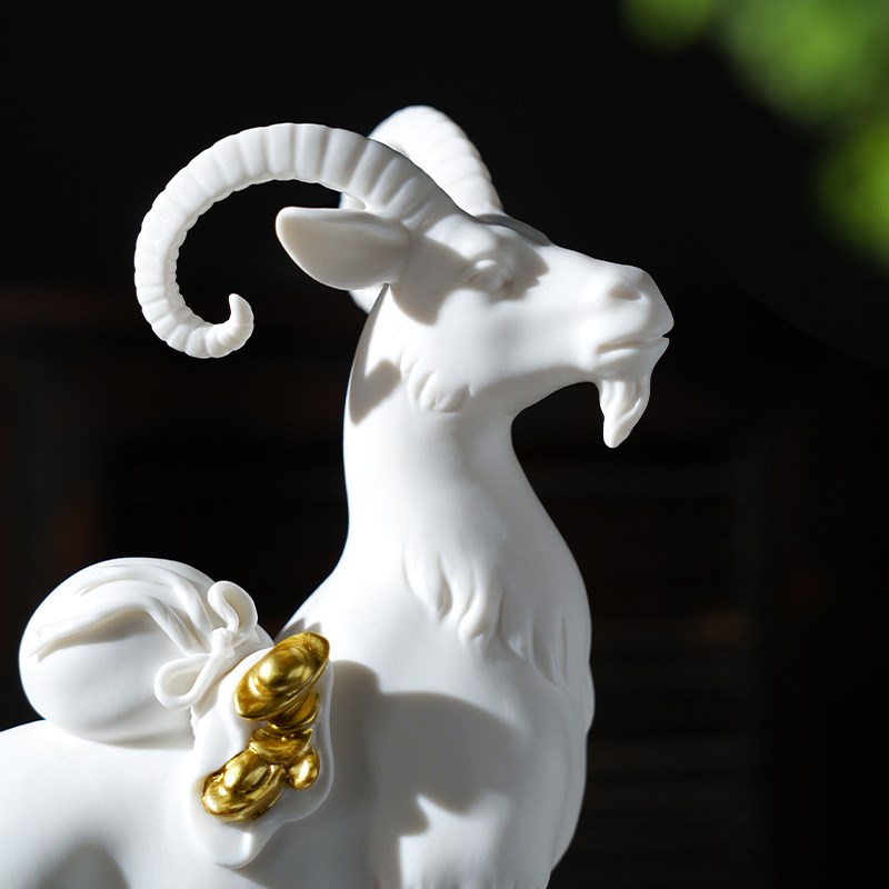 东方泥土《满载而归》新中式陶瓷家居客厅摆件招财羊博古架装饰品