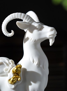 东方泥土《满载而归》新中式陶瓷家居客厅摆件招财羊博古架装饰品