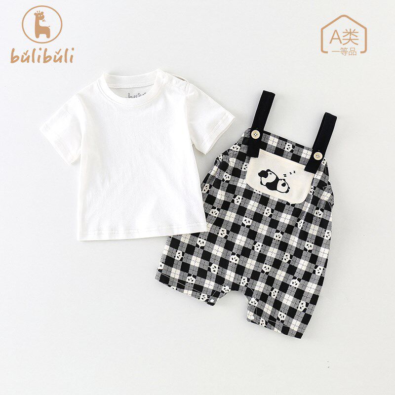 男宝宝夏装套装0一3岁婴儿衣服夏季短袖T恤背带短裤洋气两件套潮2