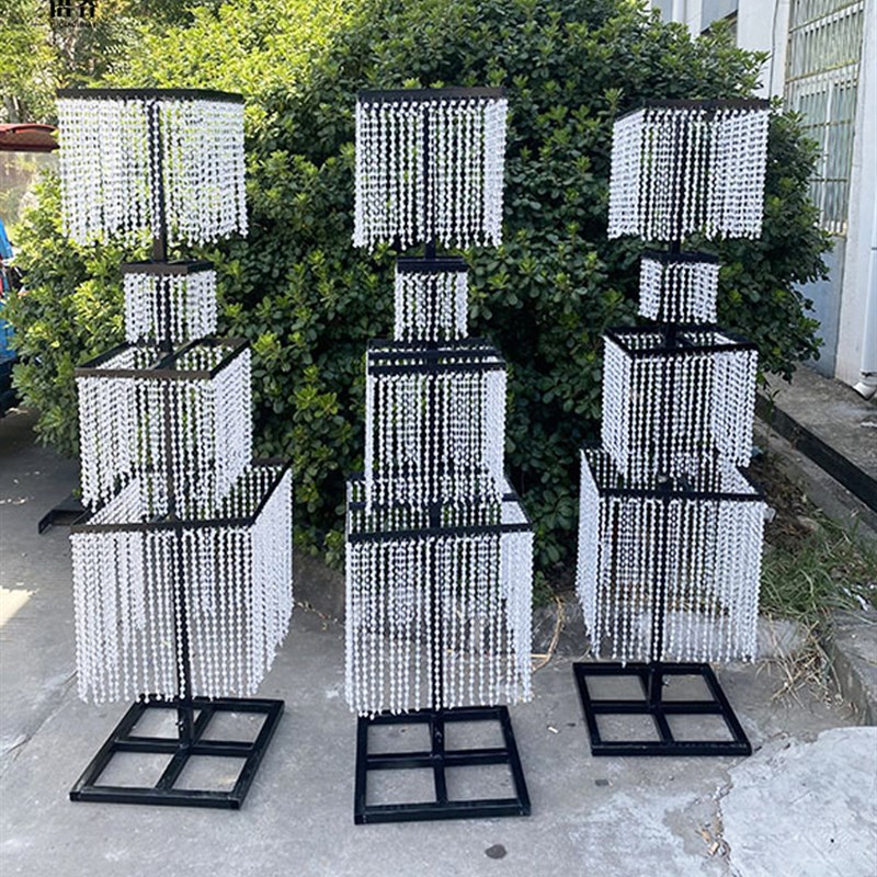 新款婚礼婚庆道具韶华水晶路引装饰珠帘背景T台方柱亚克力摆件