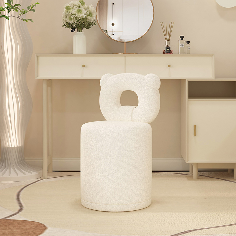 奶油风化妆椅轻奢高级可旋转化妆台椅子网红卧室凳子羊羔绒化妆椅