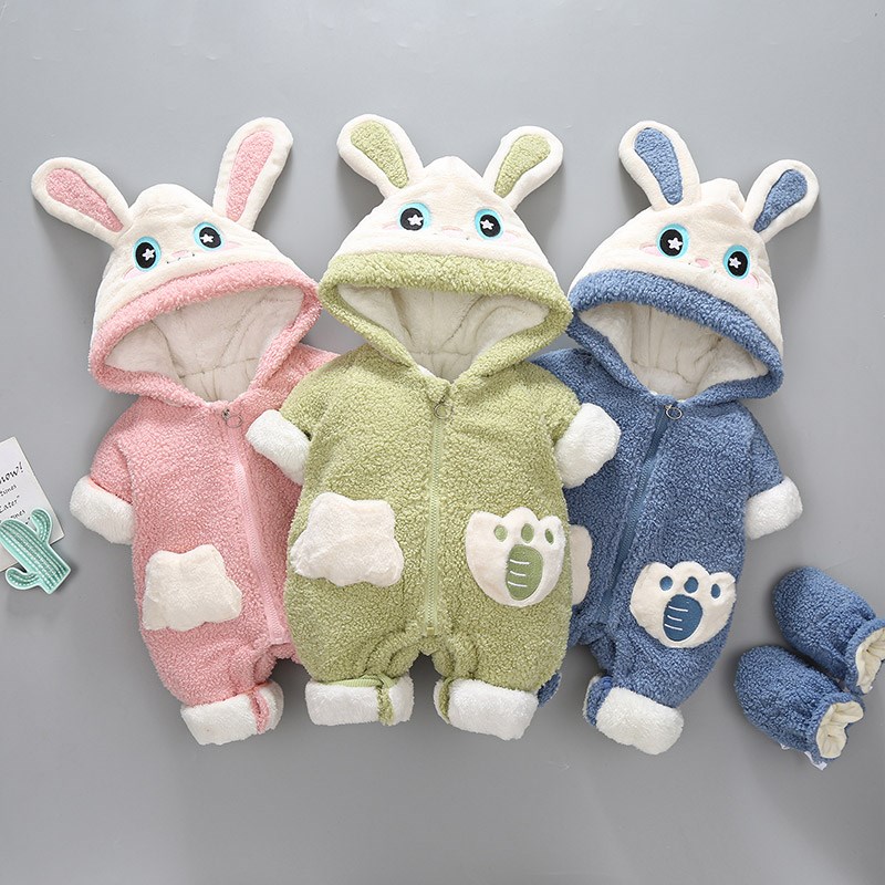 夹棉连体衣婴儿秋冬款外出服加绒加厚冬天男宝宝外穿抱衣冬季棉服