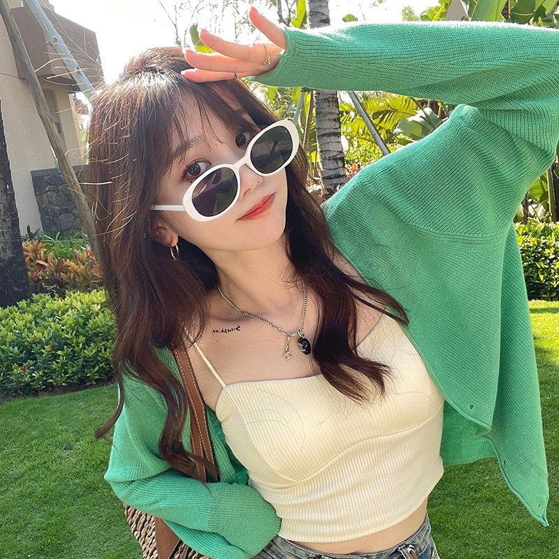 白色薄款针织开衫外套女2025年春季新款外穿防晒罩衫长袖打底上衣