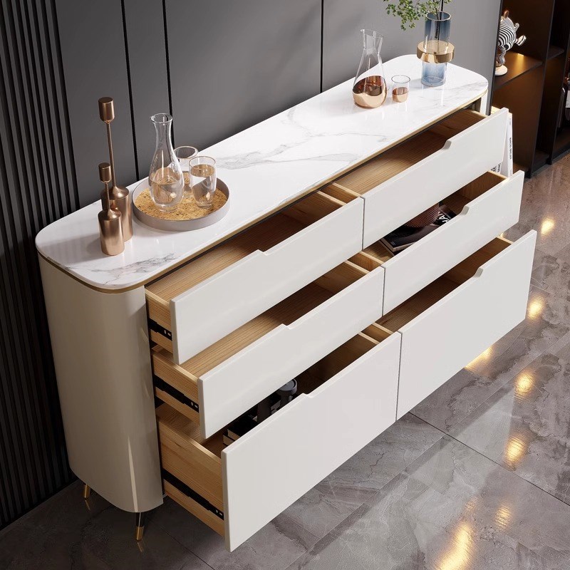 轻奢餐边柜2024新款储物柜意式简约设计师客厅高光烤漆岩板玄关柜