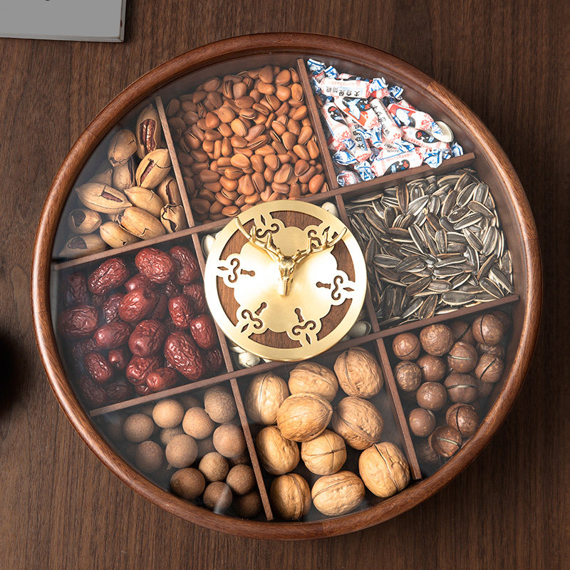 九宫格超大容量零食糖果盒客厅家用实木坚果干果收纳盒茶几水果盘