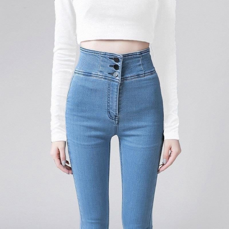 时尚百搭高腰牛仔裤春冬季女小脚提臀性感显高显瘦紧身铅笔长裤女