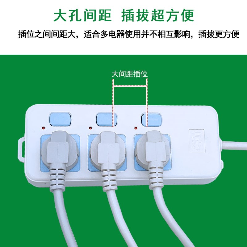 家用三项插头延长线独立带开关短线插排三孔大功率插座多功能多孔图片