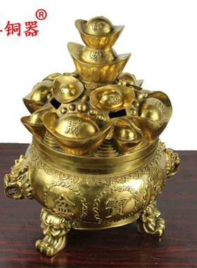 宇卓铜器纯铜聚宝盆黄铜聚宝盆三足开盖聚宝盆工艺品摆件