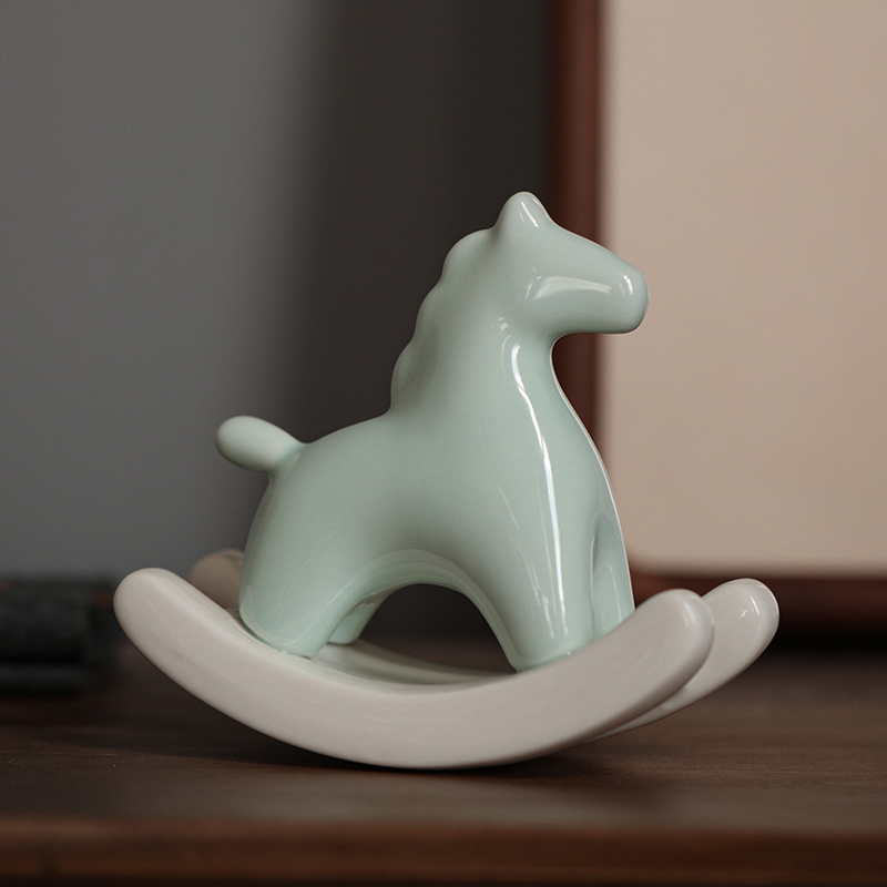 创意陶瓷摇摇马趣味茶宠小摆件茶空间茶室茶桌面装饰茶道配件摆设