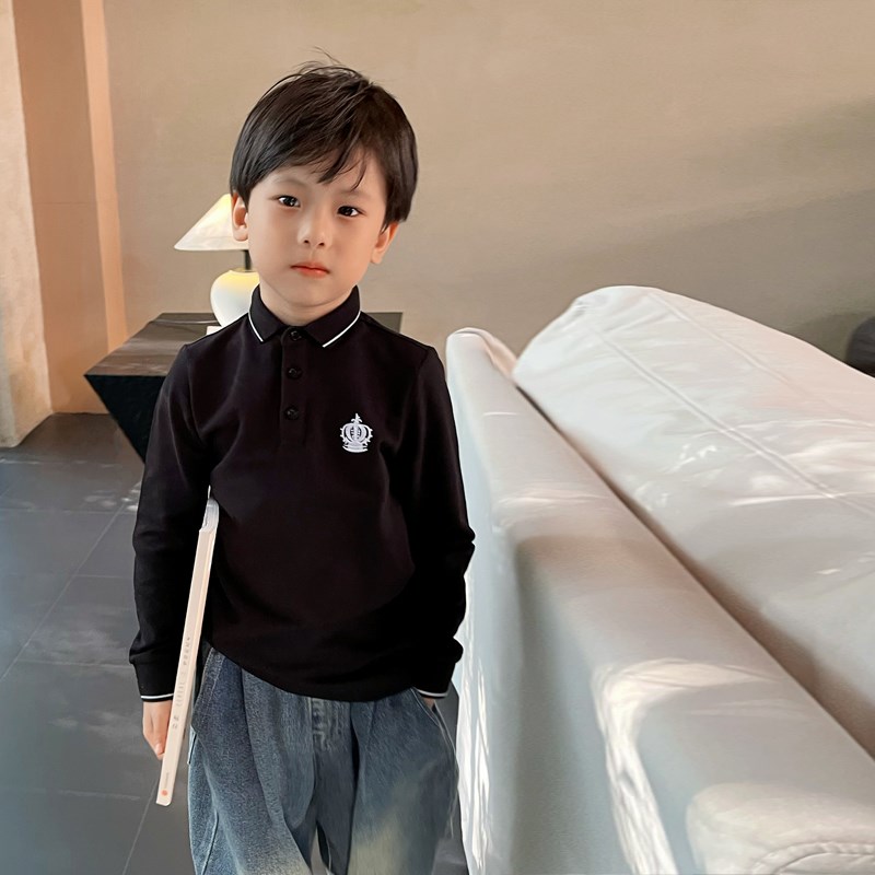霖霖妈童装酷帅男童POLO衫秋装2024宝宝长袖儿童打底衫中大童T恤