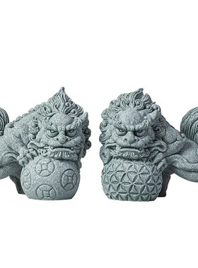 国潮狴犴双狮戏球茶宠摆件鱼缸造景家居客厅桌面装饰开业乔迁礼物