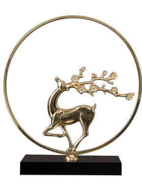 创意新中式轻奢铜鹿招财鹿福鹿摆件家居客厅屏风玄关酒柜乔迁送礼