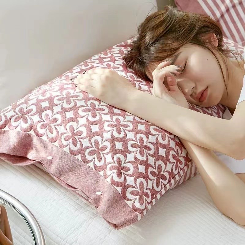 一对装纯棉枕套全棉时尚花色水洗棉纯棉纱布柔软透气冬季大号加厚