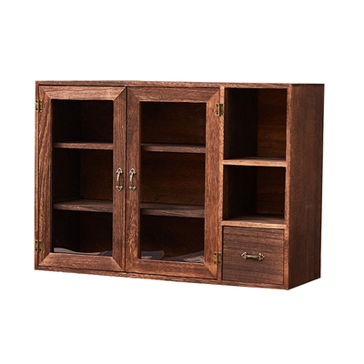 实木茶具防尘置物架茶杯收纳柜茶壶桌面化妆品收纳架博古架展示柜