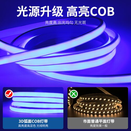 超亮220v灯带蓝色COB防水户外霓虹客厅家用吊顶线形灯室外软灯条