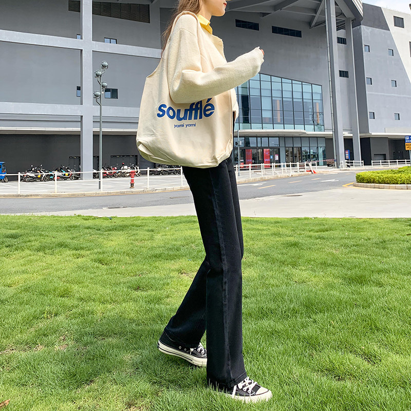 高腰直筒裤女秋冬加绒裤子黑色牛仔裤女2021年新款显瘦烟管裤冬季