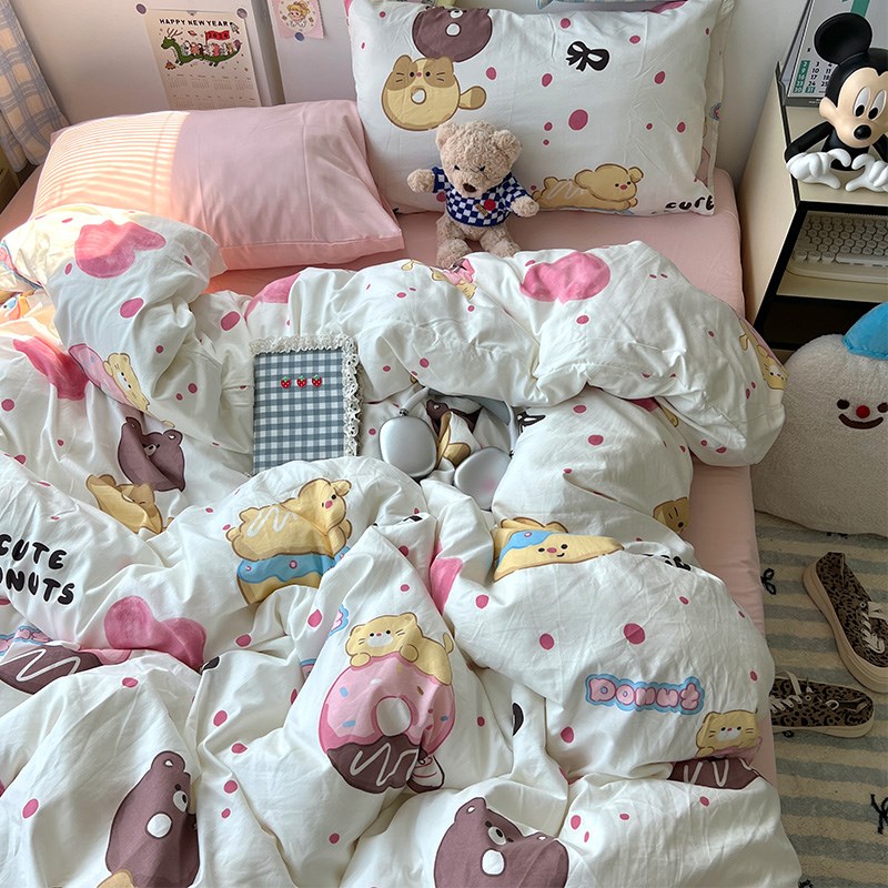 A类床上四件套纯棉全棉2024新款床单被套被罩学生宿舍三件套床笠4