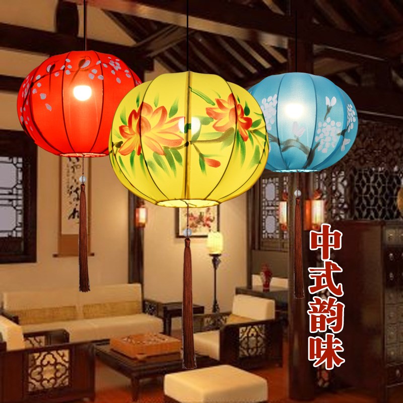 中式布艺灯笼吊灯火锅店景区古风中国风彩色圆形户外红灯笼定制