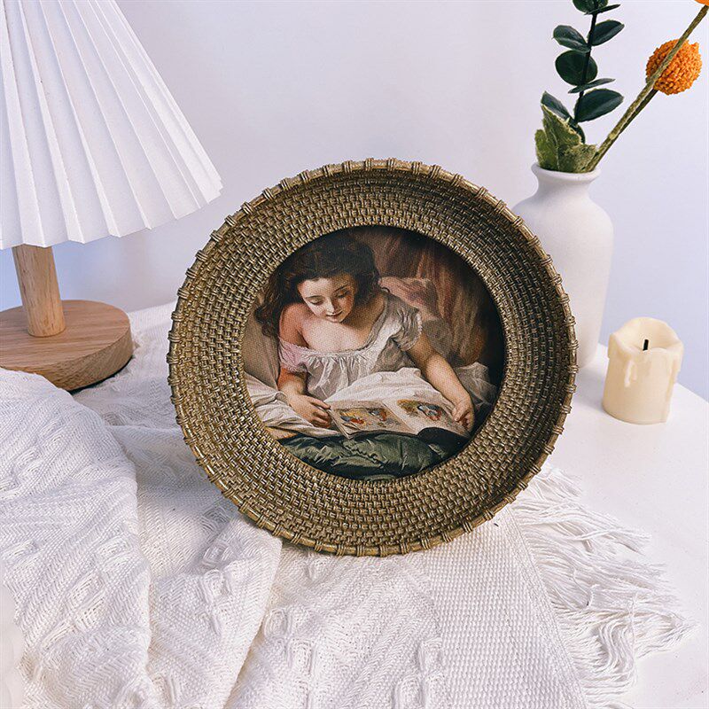 复古人物油画摆件装饰画金色法美式圆形古典相框客厅卧室轻奢画框