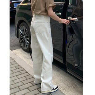 高腰宽松显瘦老爹裤 胖妹妹mm白色牛仔阔腿春夏薄款 200斤 女装 大码