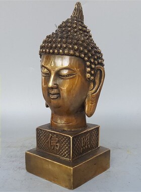 纯铜佛头印章摆件佛光普照如来佛祖头像客厅家居桌面装饰金属摆设