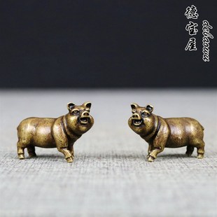 小铜猪摆件纯铜实心黄铜生肖猪铜微雕摆件铜器小铜招财福猪茶宠