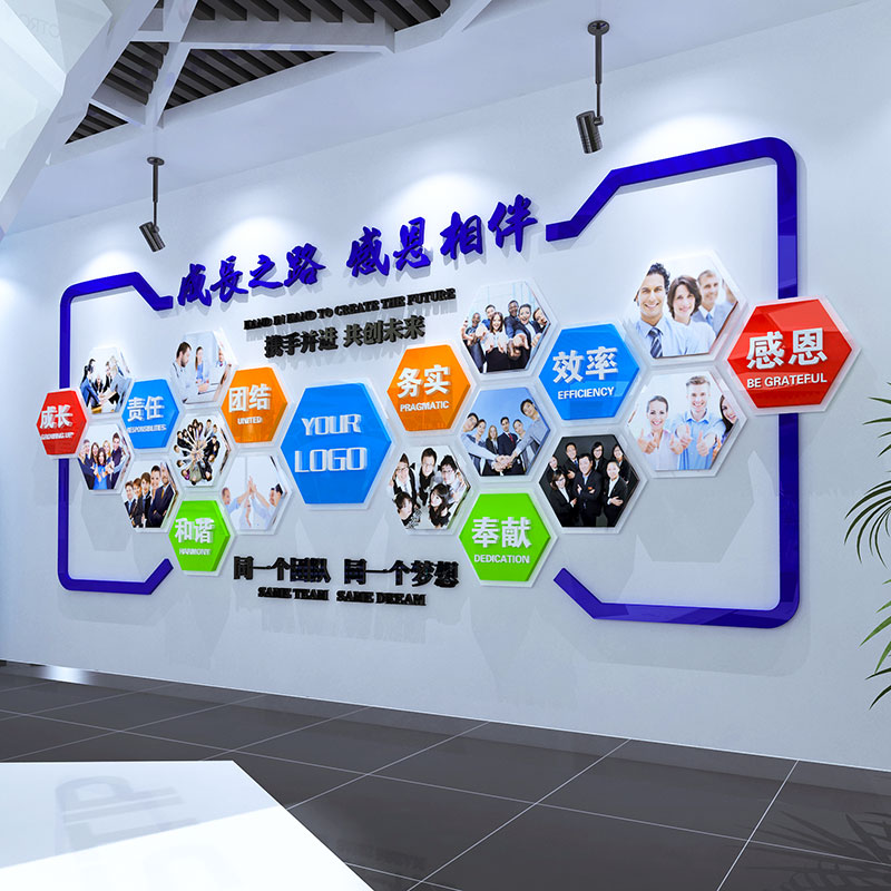 创意定制公司企业文化墙3d立体办公室背景墙装饰员工风采照片墙贴