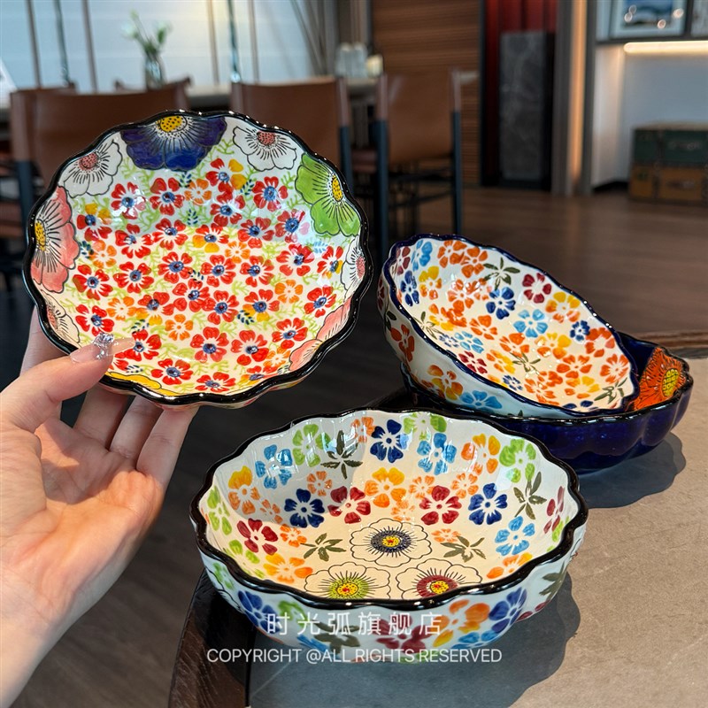 手绘陶瓷碗家用餐具复古汤碗面碗饭碗沙拉碗酸奶碗高颜值个人专用