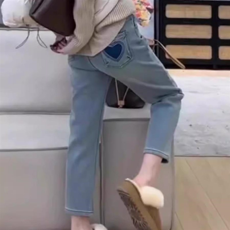 秋季新款大码弹力牛仔裤女高腰显瘦洋气胖妹妹mm烟管九分直筒裤子