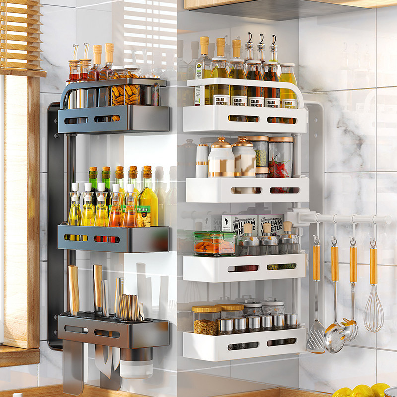厨房旋转调料架调味品置物架可拆卸转角壁挂式免打孔多功能收纳架