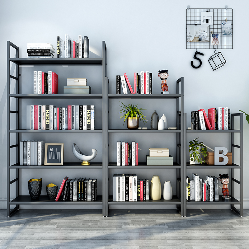 铁艺书架落地简易客厅收纳架多层展示货架书柜组合金属简约置物架