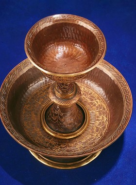 紫铜雕花尼泊尔供护法杯纯铜摆件藏式纯铜摆件西藏用品供具供护杯