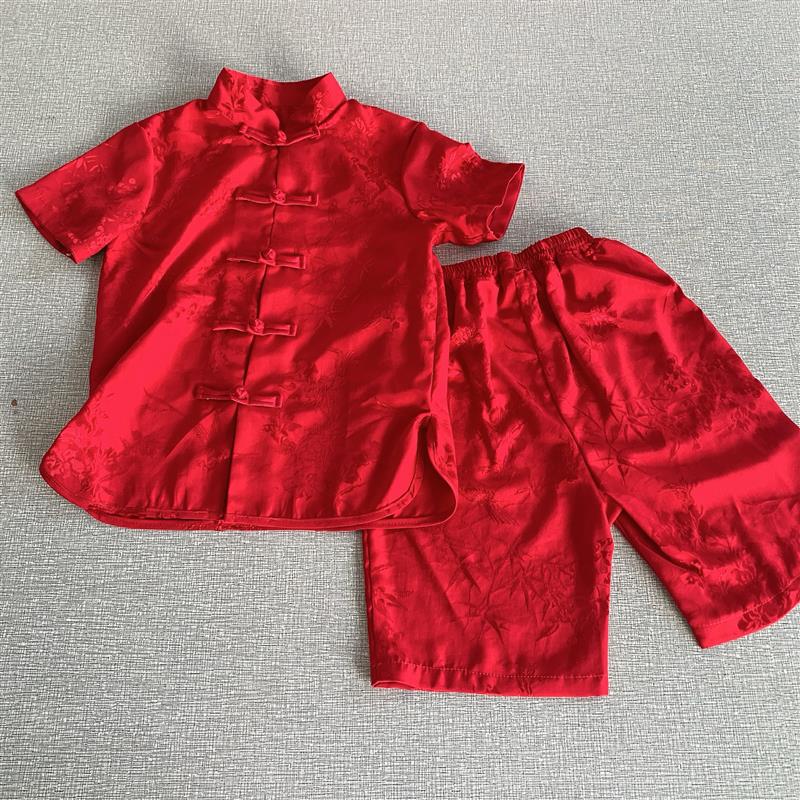 男童汉服夏季薄款套装中国风夏装儿童红色古装唐装国潮男孩夏款酷图片